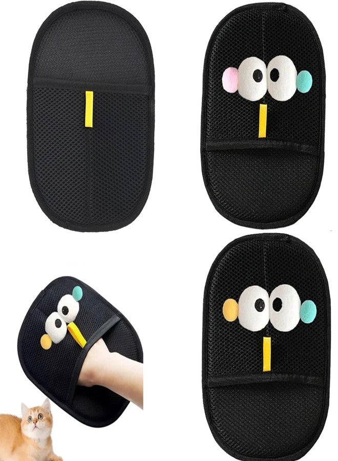 SQUISHY 3PCS Pet Hair Remover Glove, Pet Hair Removal Glove, Reusable Cartoon Big Eyes Removal Mitt with Static Charge - Cat Brush Glove for Shedding & Bathing - Image 1